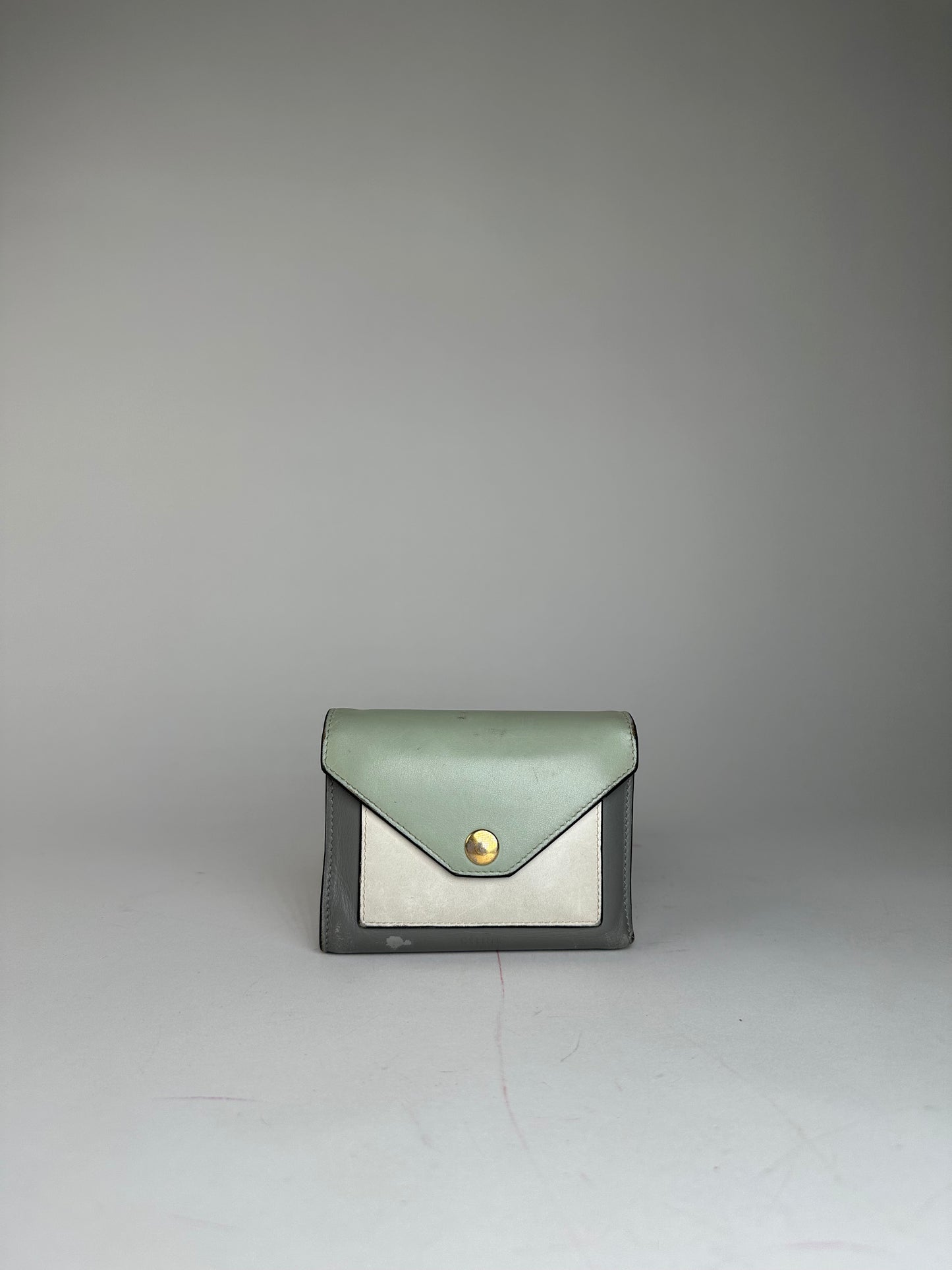 Vintage Celine Paris Envelope Card Holder Green Grey White