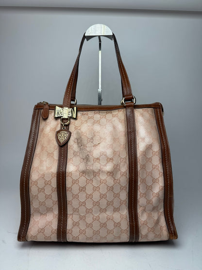 Vintage Gucci Leather Monogram Handbag Pink Brown