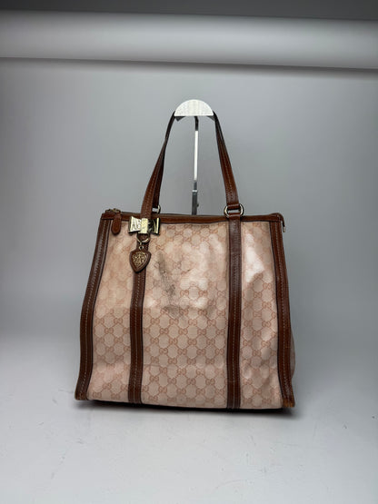 Vintage Gucci Leather Monogram Handbag Pink Brown