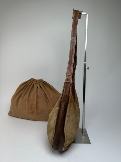 Vintage Loewe Suede Leather Shoulder Bag Beige Brown