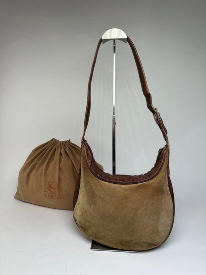 Vintage Loewe Suede Leather Shoulder Bag Beige Brown