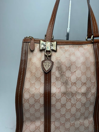 Vintage Gucci Leather Monogram Handbag Pink Brown