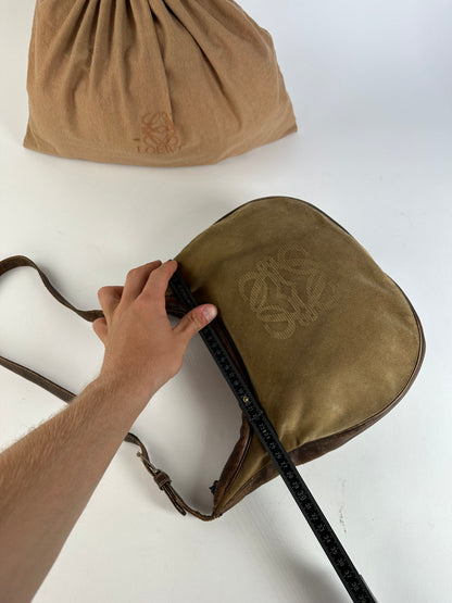 Vintage Loewe Suede Leather Shoulder Bag Beige Brown