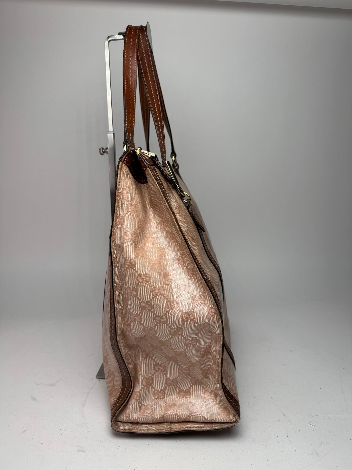 Vintage Gucci Leather Monogram Handbag Pink Brown