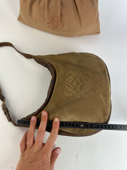 Vintage Loewe Suede Leather Shoulder Bag Beige Brown