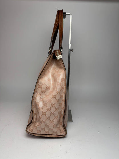 Vintage Gucci Leather Monogram Handbag Pink Brown