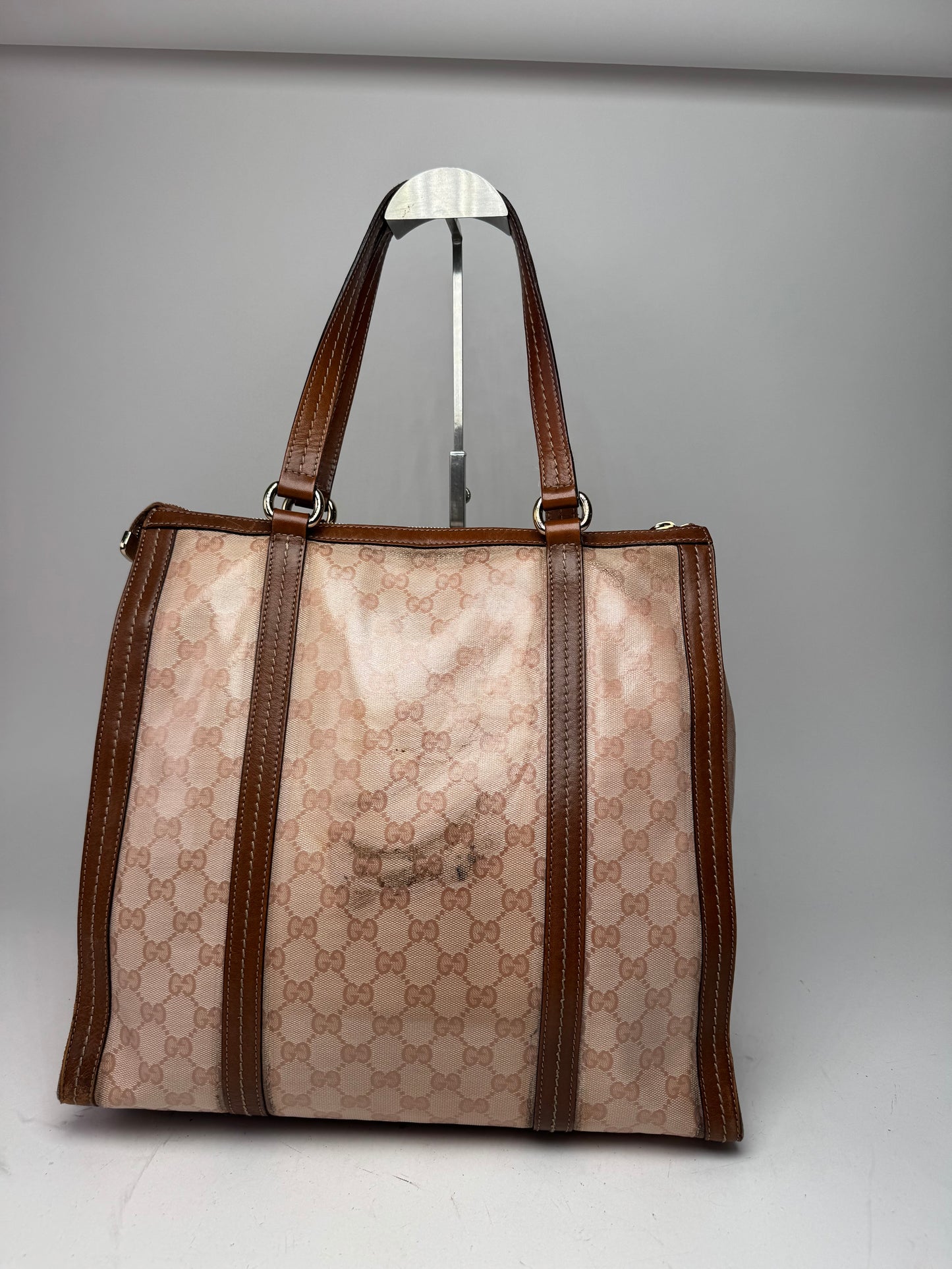 Vintage Gucci Leather Monogram Handbag Pink Brown
