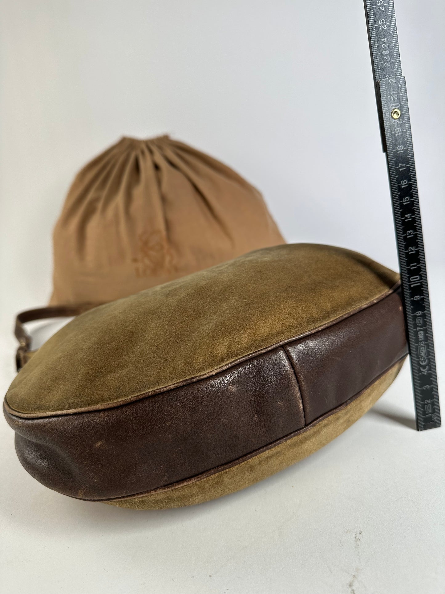 Vintage Loewe Suede Leather Shoulder Bag Beige Brown