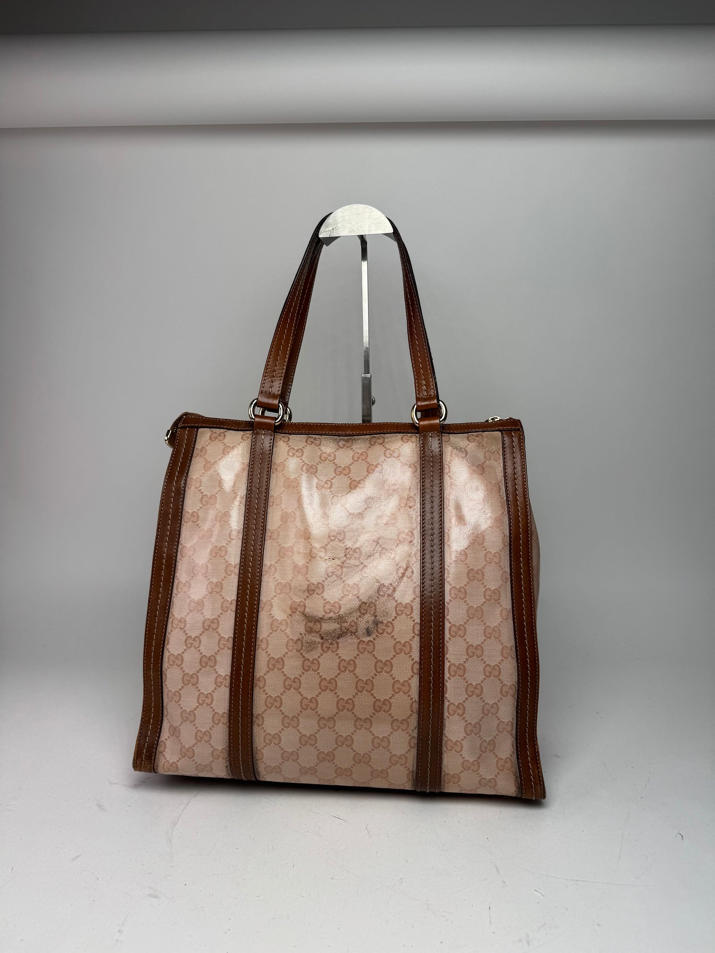 Vintage Gucci Leather Monogram Handbag Pink Brown