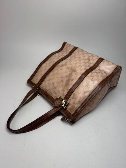Vintage Gucci Leather Monogram Handbag Pink Brown