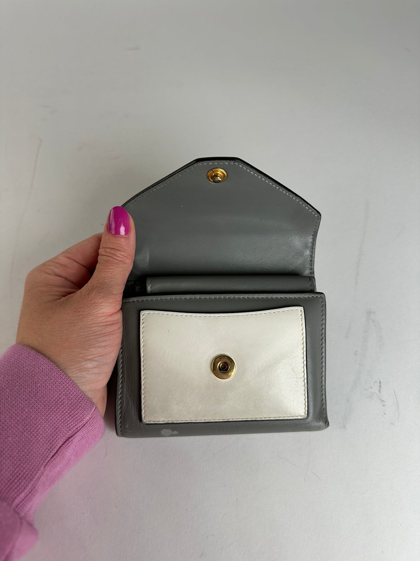 Vintage Celine Paris Envelope Card Holder Green Grey White