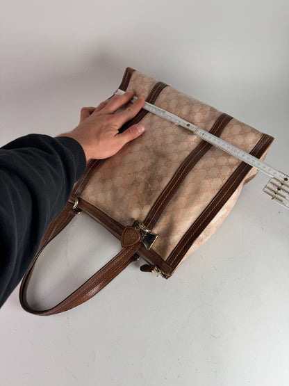 Vintage Gucci Leather Monogram Handbag Pink Brown