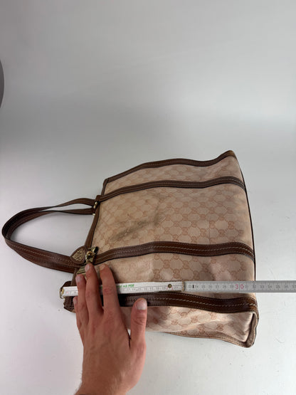 Vintage Gucci Leather Monogram Handbag Pink Brown