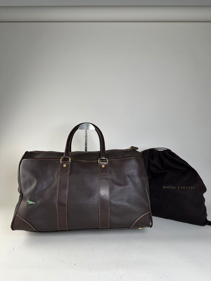 Vintage Burberry Leather Duffle Bag Dark Brown Gold