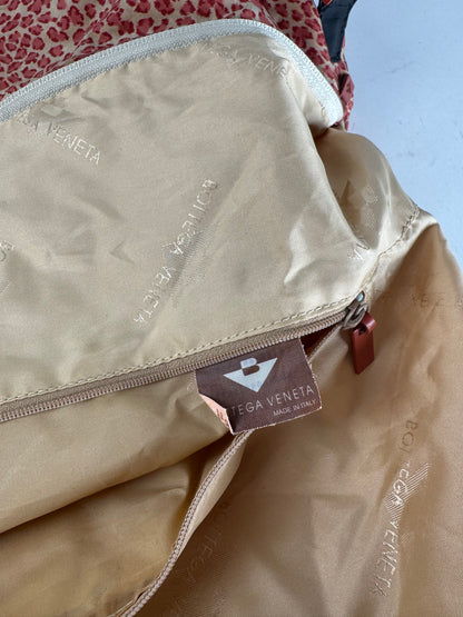 Vintage Bottega Veneta Canvas Leopard Duffel Bag Orange beige