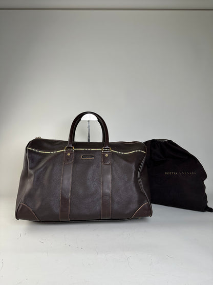 Vintage Burberry Leather Duffle Bag Dark Brown Gold