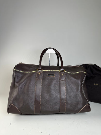 Vintage Burberry Leather Duffle Bag Dark Brown Gold