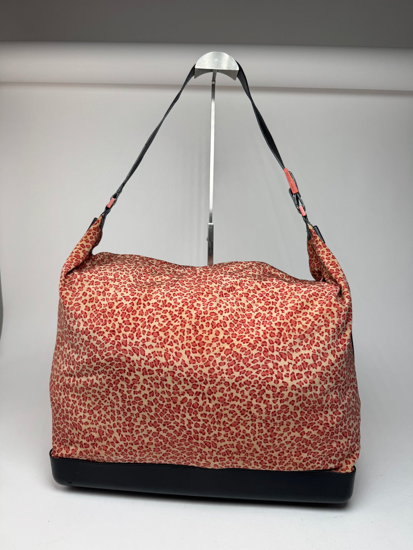 Vintage Bottega Veneta Canvas Leopard Duffel Bag Orange beige