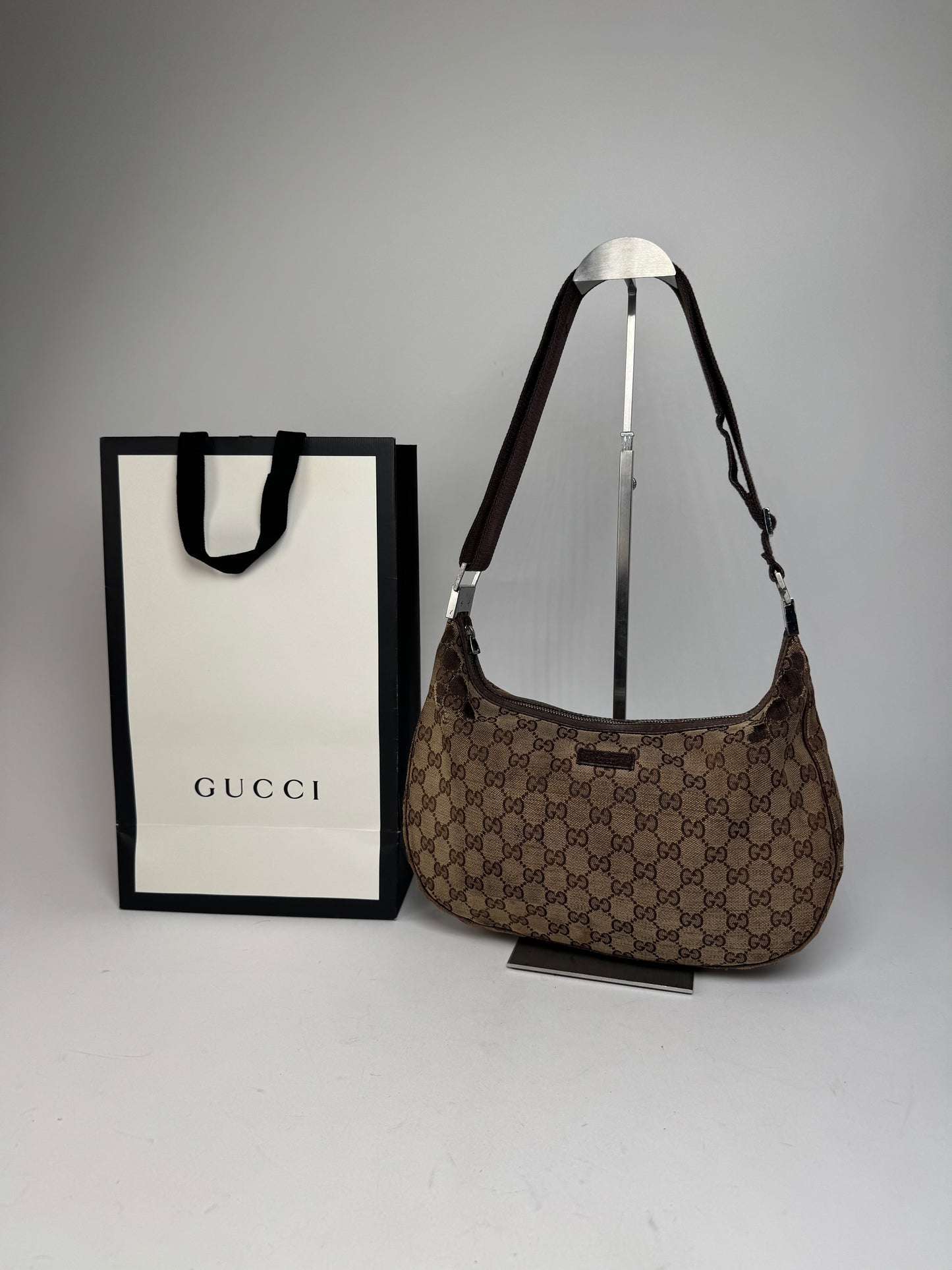 Vintage Gucci Multiway Monogram Croissant Bag Beige Brown