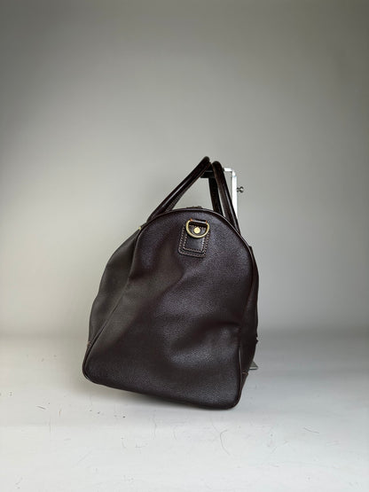 Vintage Burberry Leather Duffle Bag Dark Brown Gold