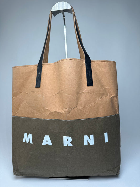 Vintage Marni Vegan Leather Tote Bag Brown Green Black