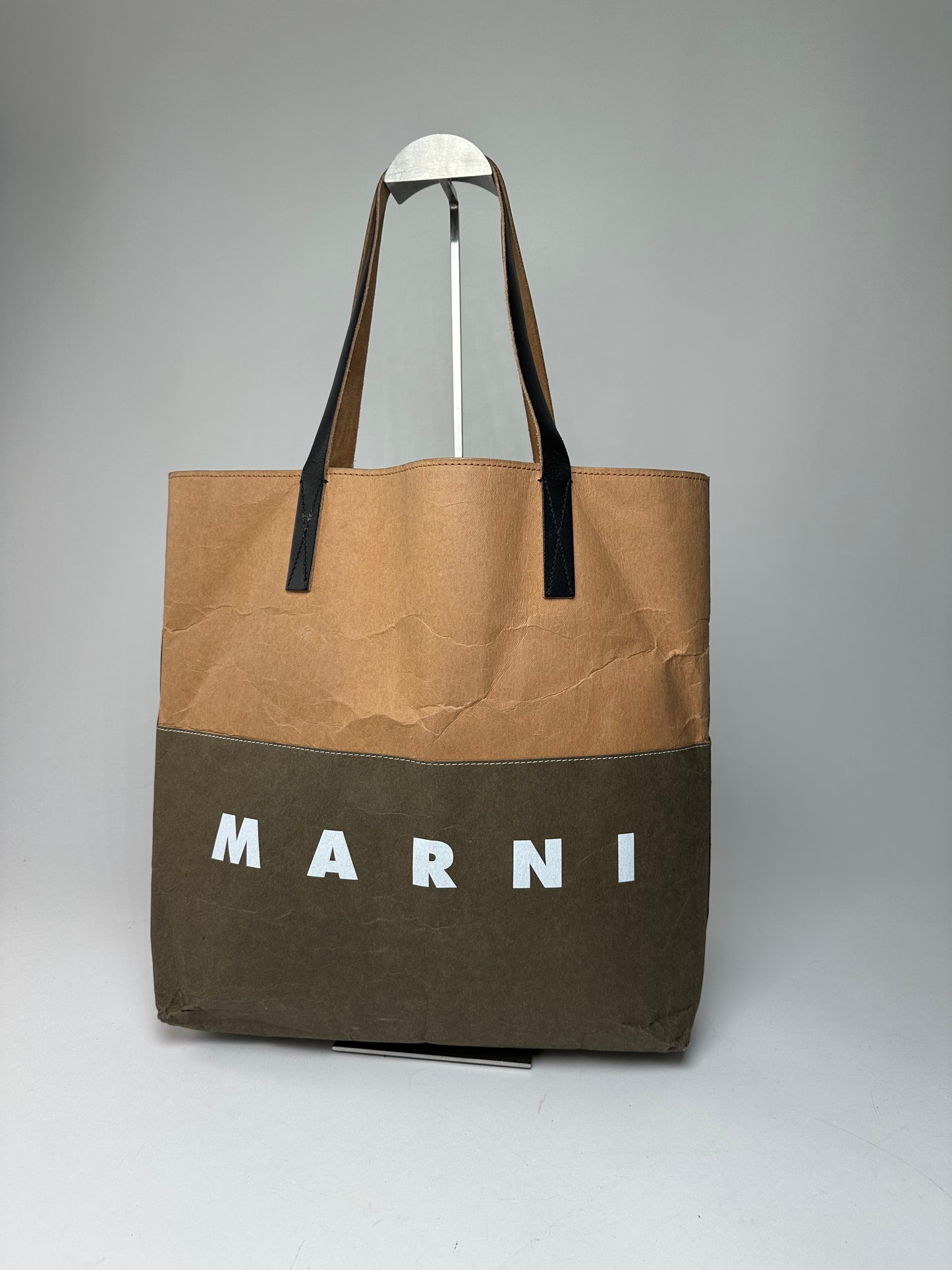 Vintage Marni Vegan Leather Tote Bag Brown Green Black