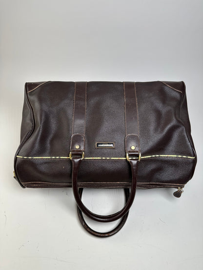 Vintage Burberry Leather Duffle Bag Dark Brown Gold