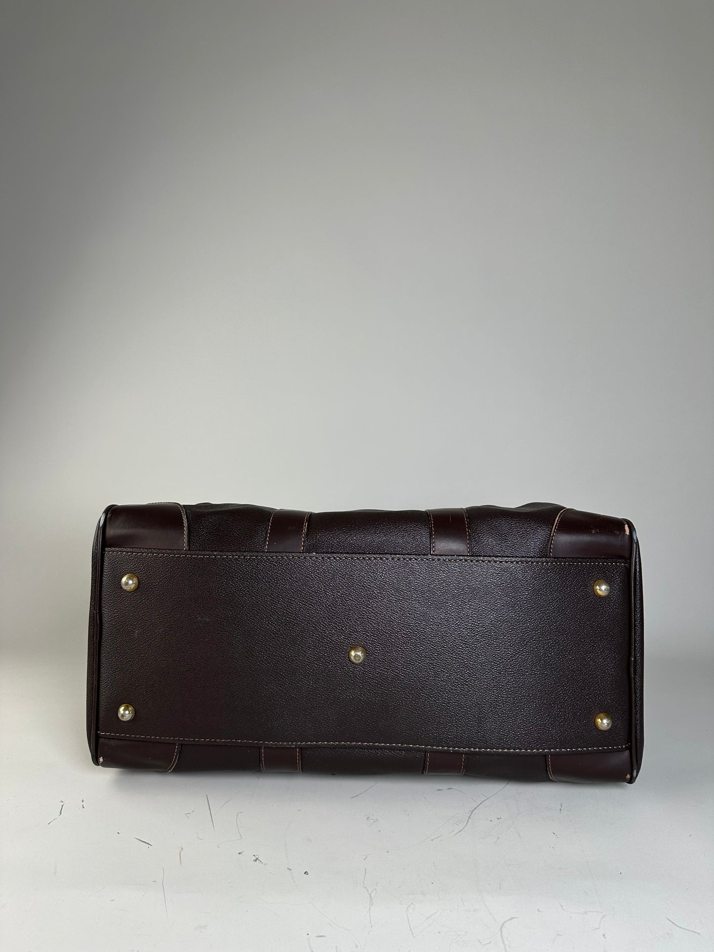 Vintage Burberry Leather Duffle Bag Dark Brown Gold