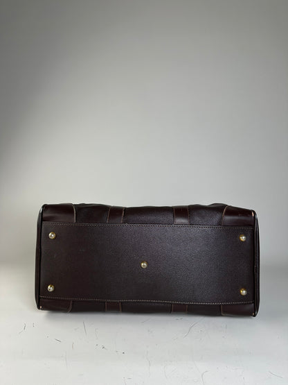 Vintage Burberry Leather Duffle Bag Dark Brown Gold