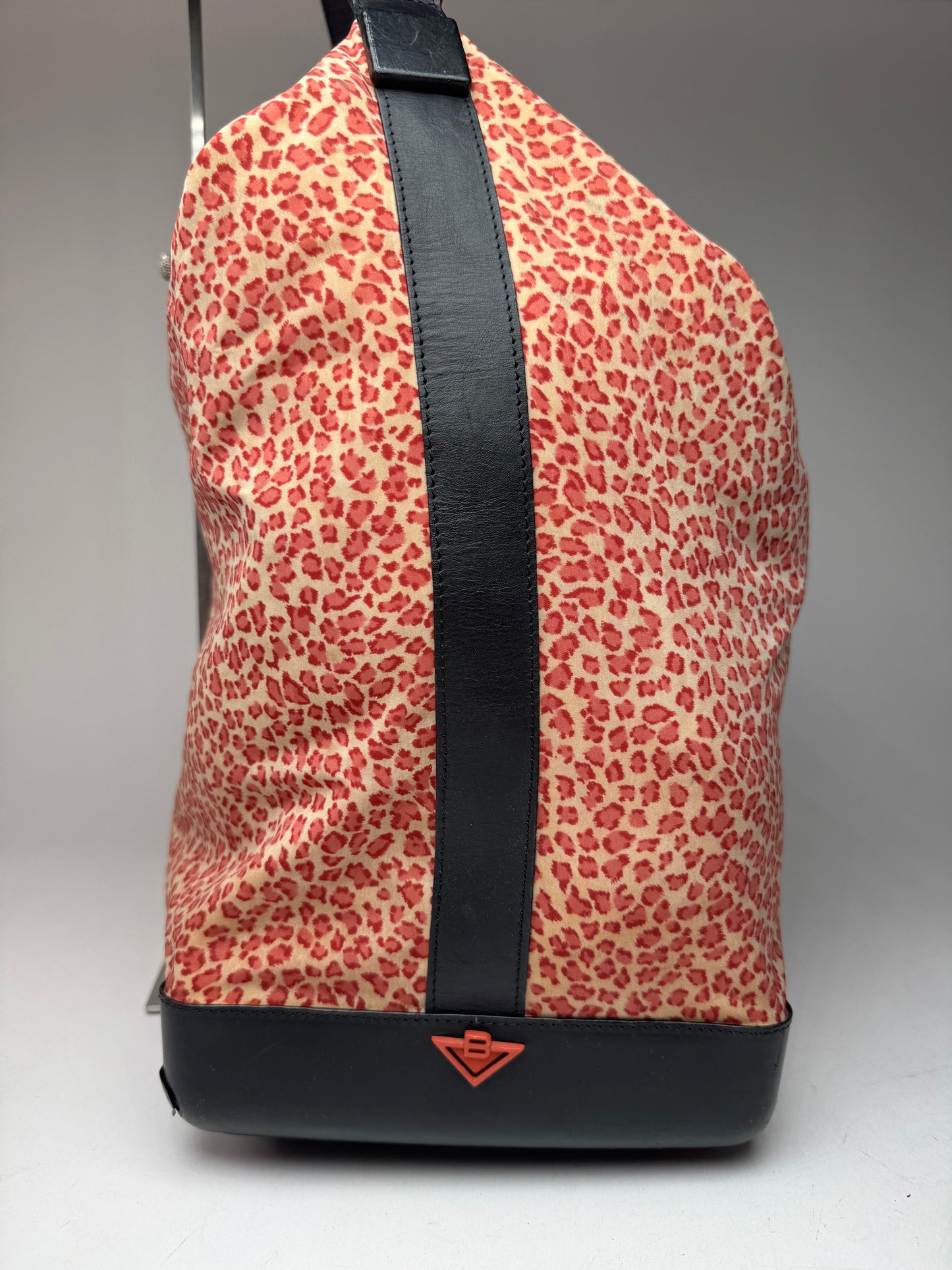 Vintage Bottega Veneta Canvas Leopard Duffel Bag Orange beige