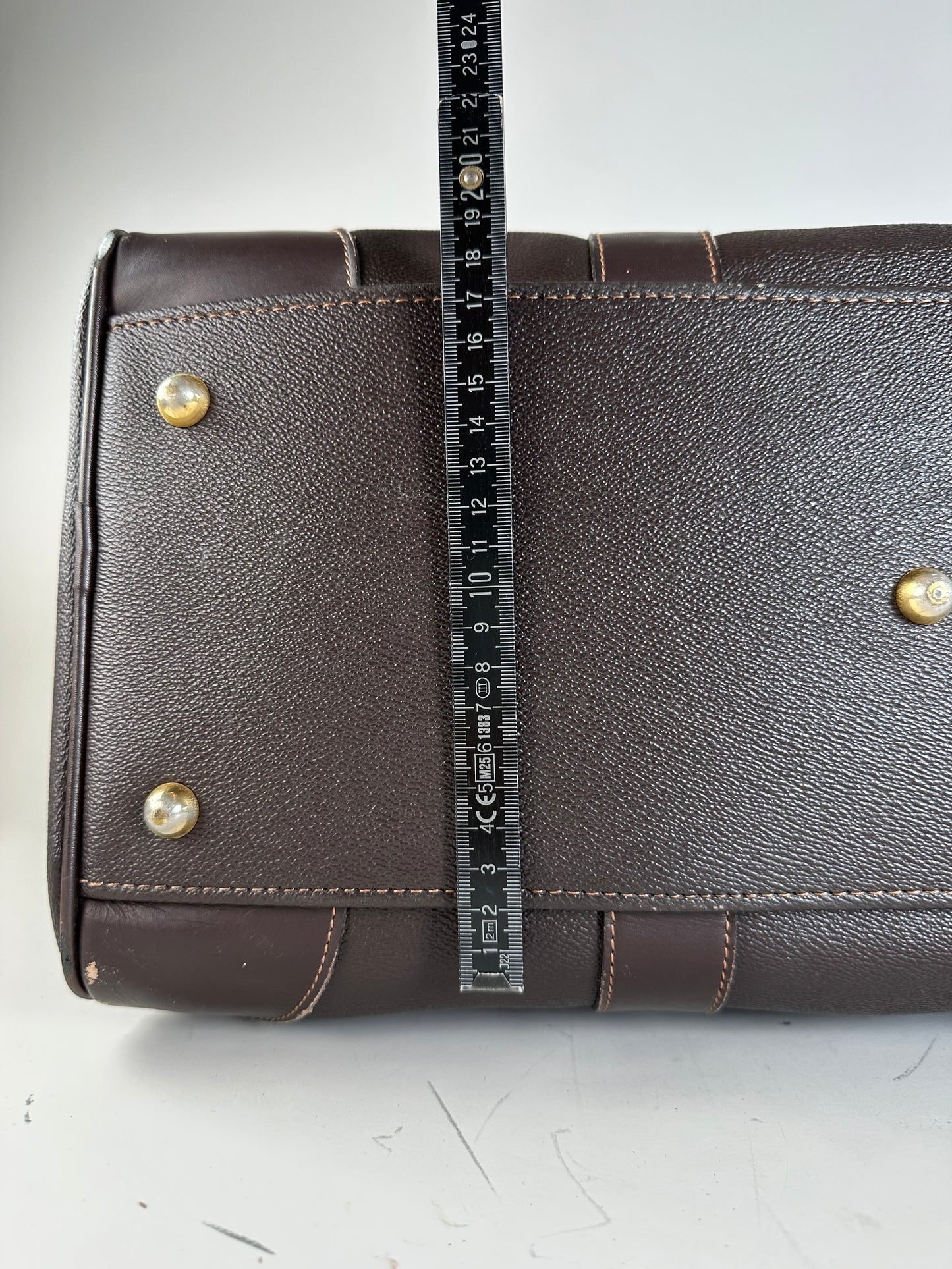 Vintage Burberry Leather Duffle Bag Dark Brown Gold