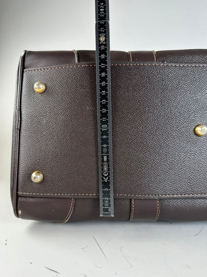 Vintage Burberry Leather Duffle Bag Dark Brown Gold