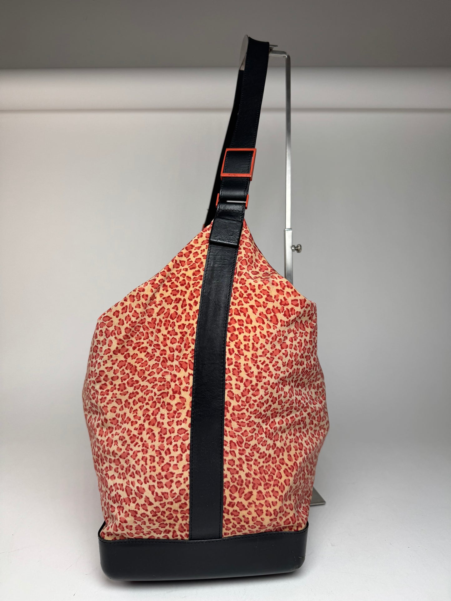 Vintage Bottega Veneta Canvas Leopard Duffel Bag Orange beige