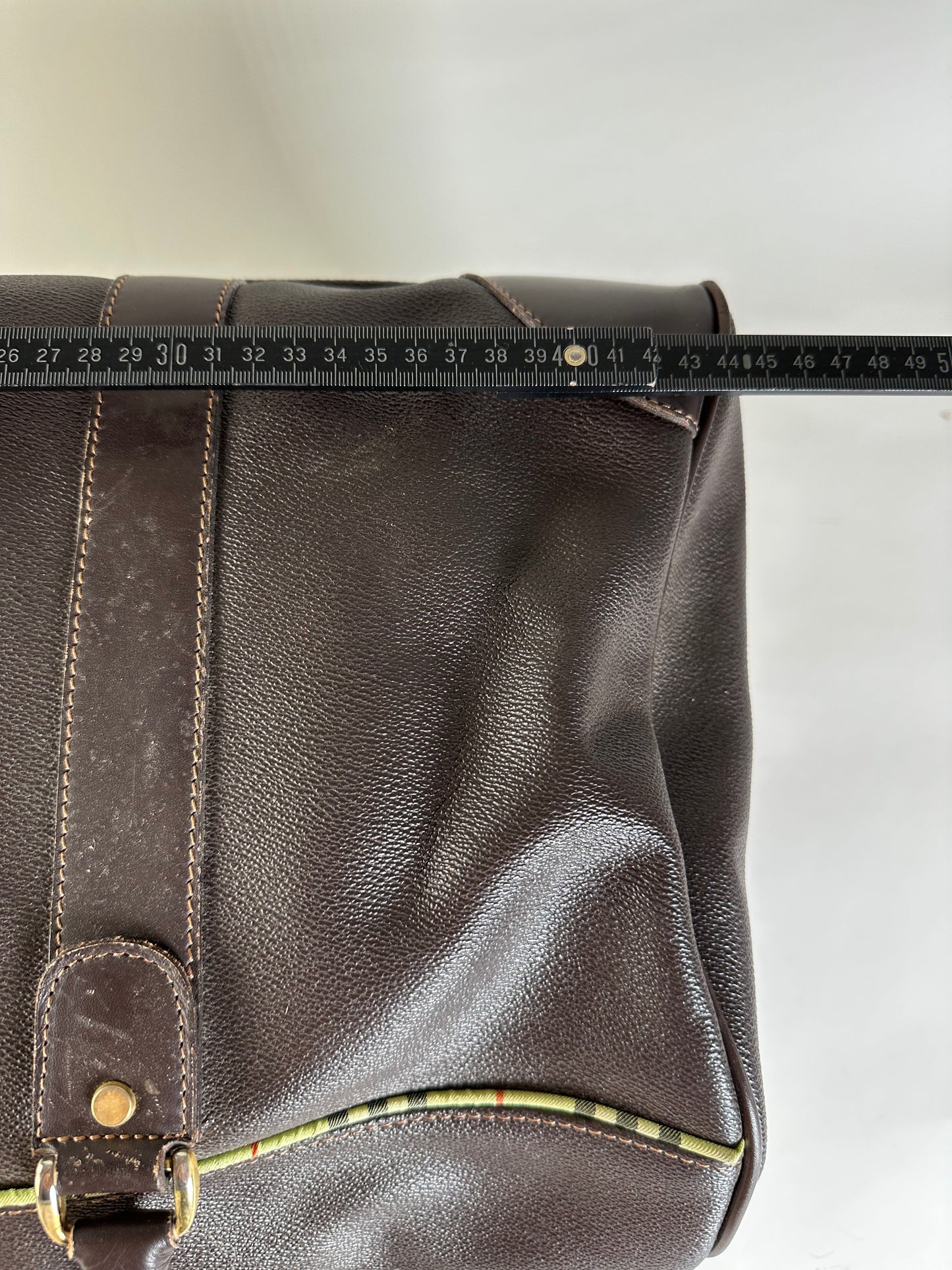 Vintage Burberry Leather Duffle Bag Dark Brown Gold
