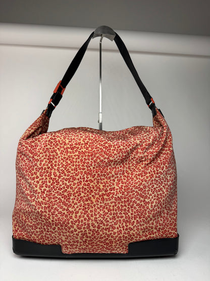 Vintage Bottega Veneta Canvas Leopard Duffel Bag Orange beige