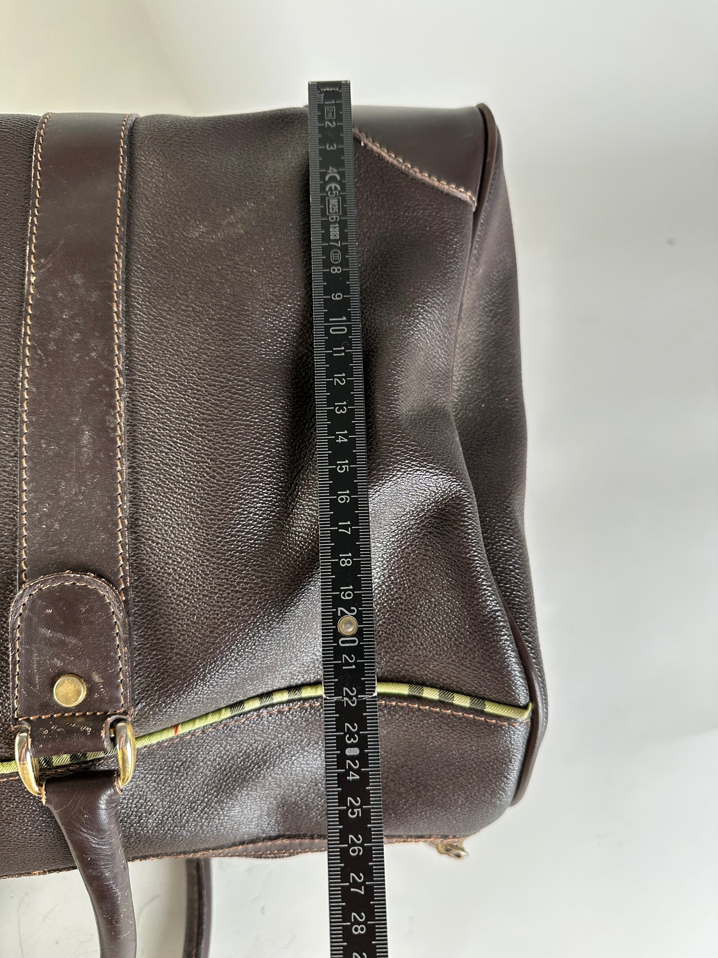 Vintage Burberry Leather Duffle Bag Dark Brown Gold