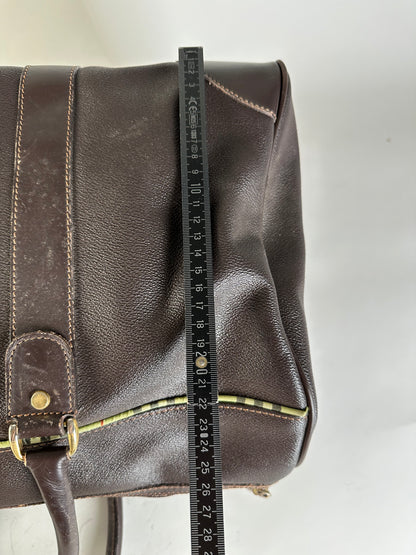 Vintage Burberry Leather Duffle Bag Dark Brown Gold