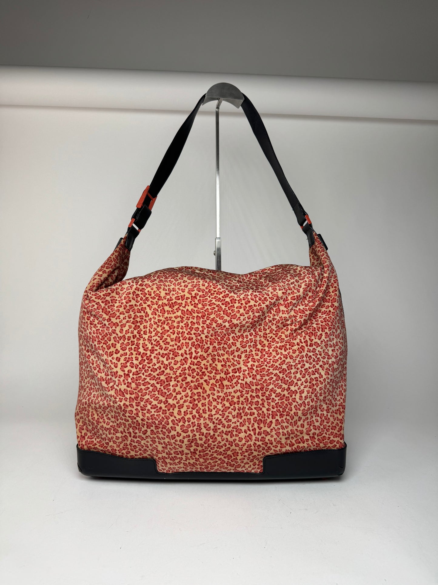 Vintage Bottega Veneta Canvas Leopard Duffel Bag Orange beige