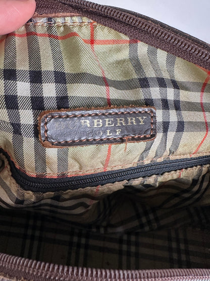 Vintage Burberry Leather Duffle Bag Dark Brown Gold