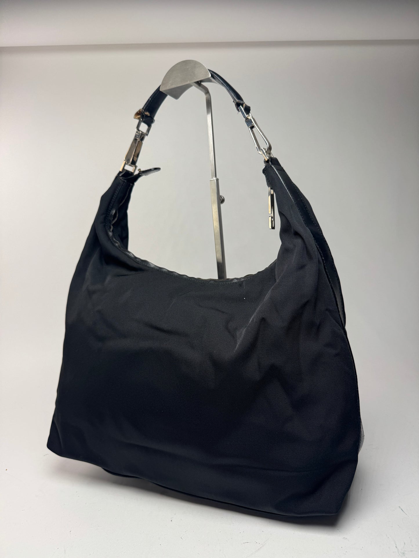 Sac à main vintage Gucci en cuir et toile noir