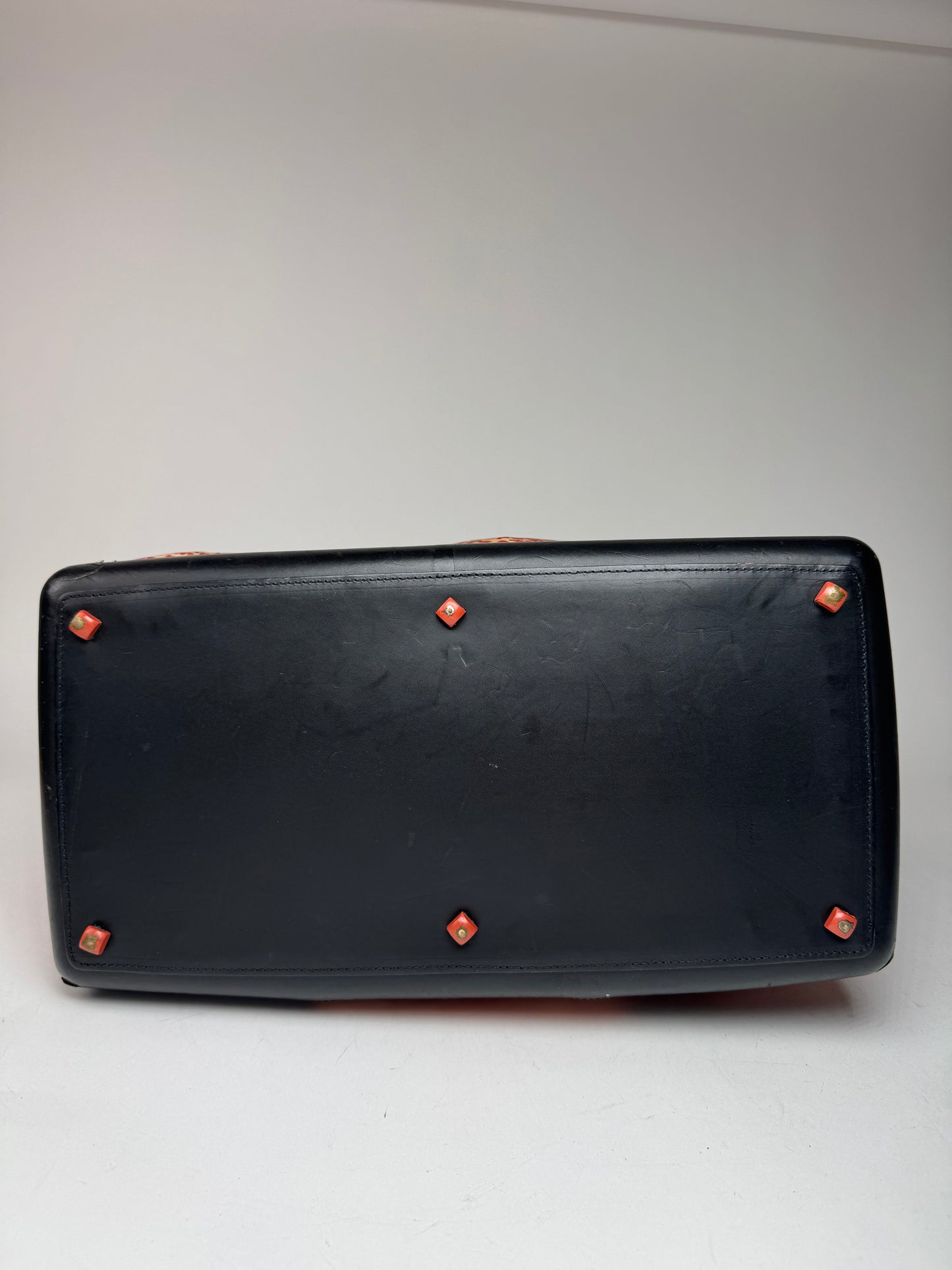 Vintage Bottega Veneta Canvas Leopard Duffel Bag Orange beige