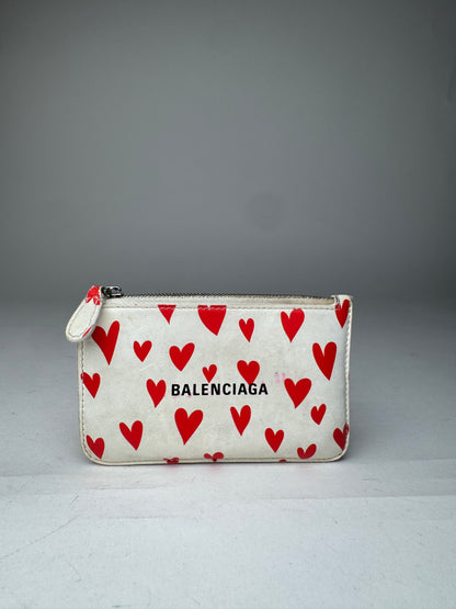 Vintage Balenciaga Heart Emblossed Leather Card Holder White Red