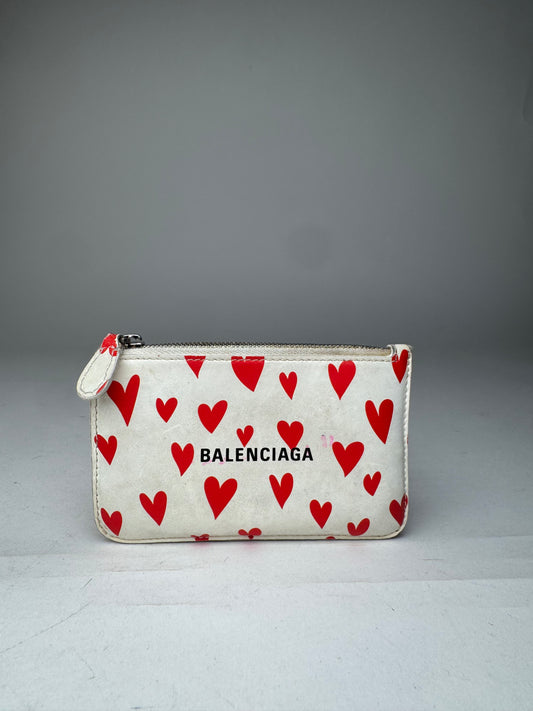 Vintage Balenciaga Heart Emblossed Leather Card Holder White Red
