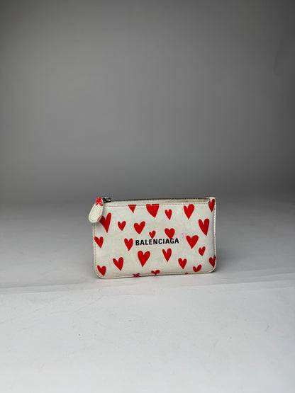 Vintage Balenciaga Heart Emblossed Leather Card Holder White Red