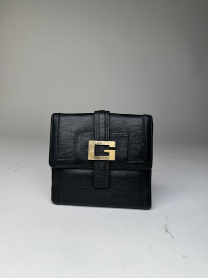 Vintage Gucci Leather Wallet Black Gold
