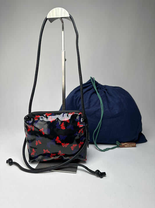 Vintage Bottega Veneta Patent Leather Butterfly Monogram Multiway Bag Black Red Blue