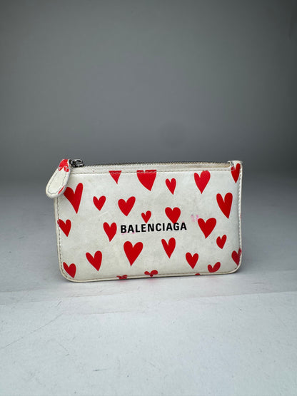 Vintage Balenciaga Heart Emblossed Leather Card Holder White Red