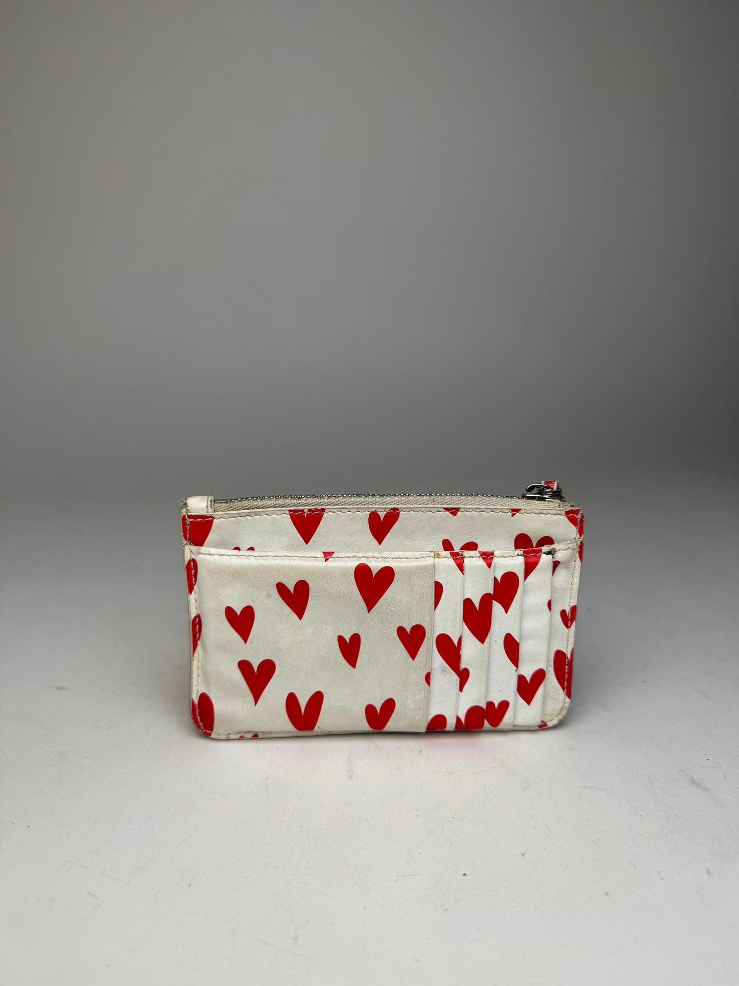 Vintage Balenciaga Heart Emblossed Leather Card Holder White Red