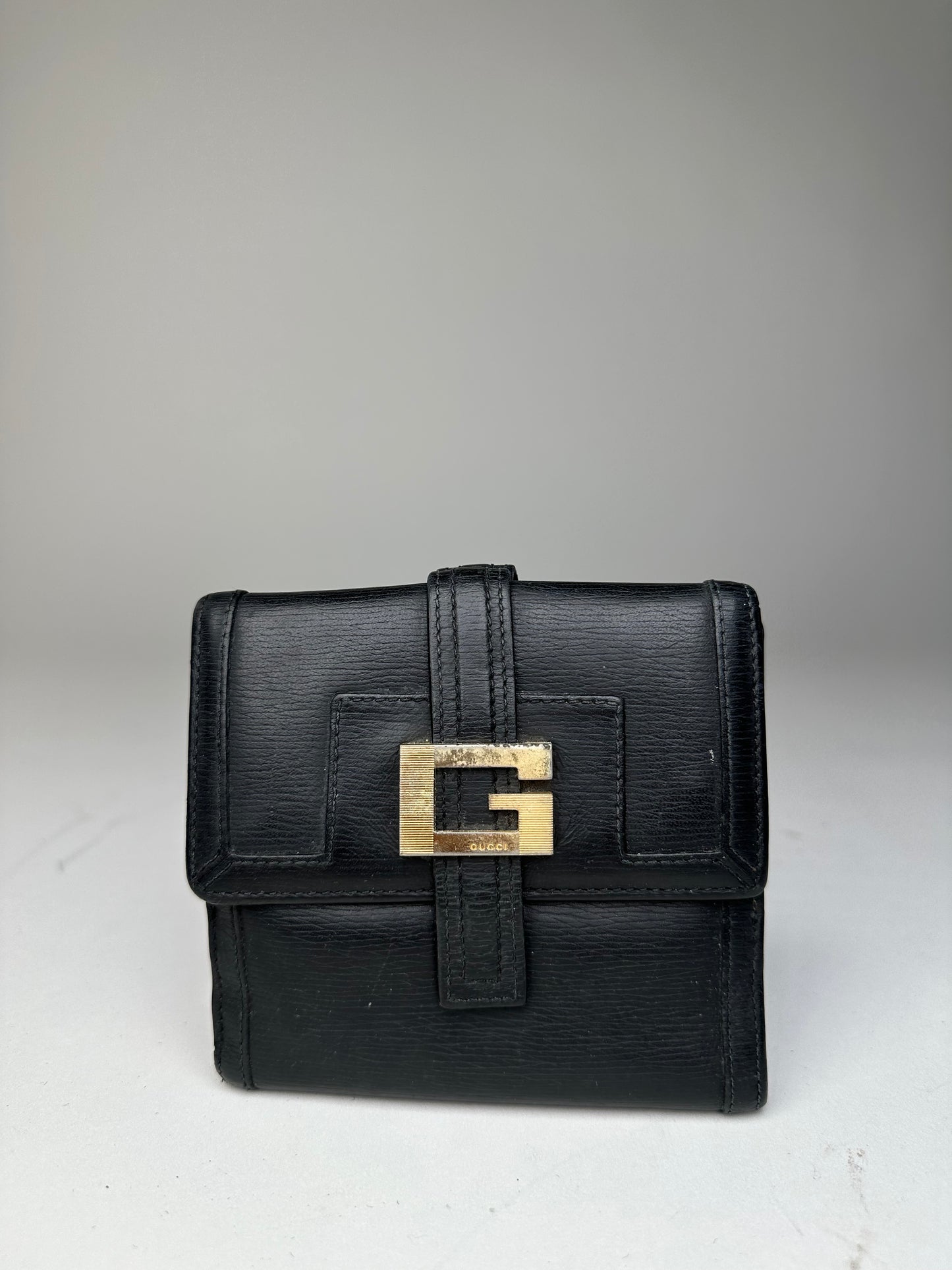 Vintage Gucci Leather Wallet Black Gold