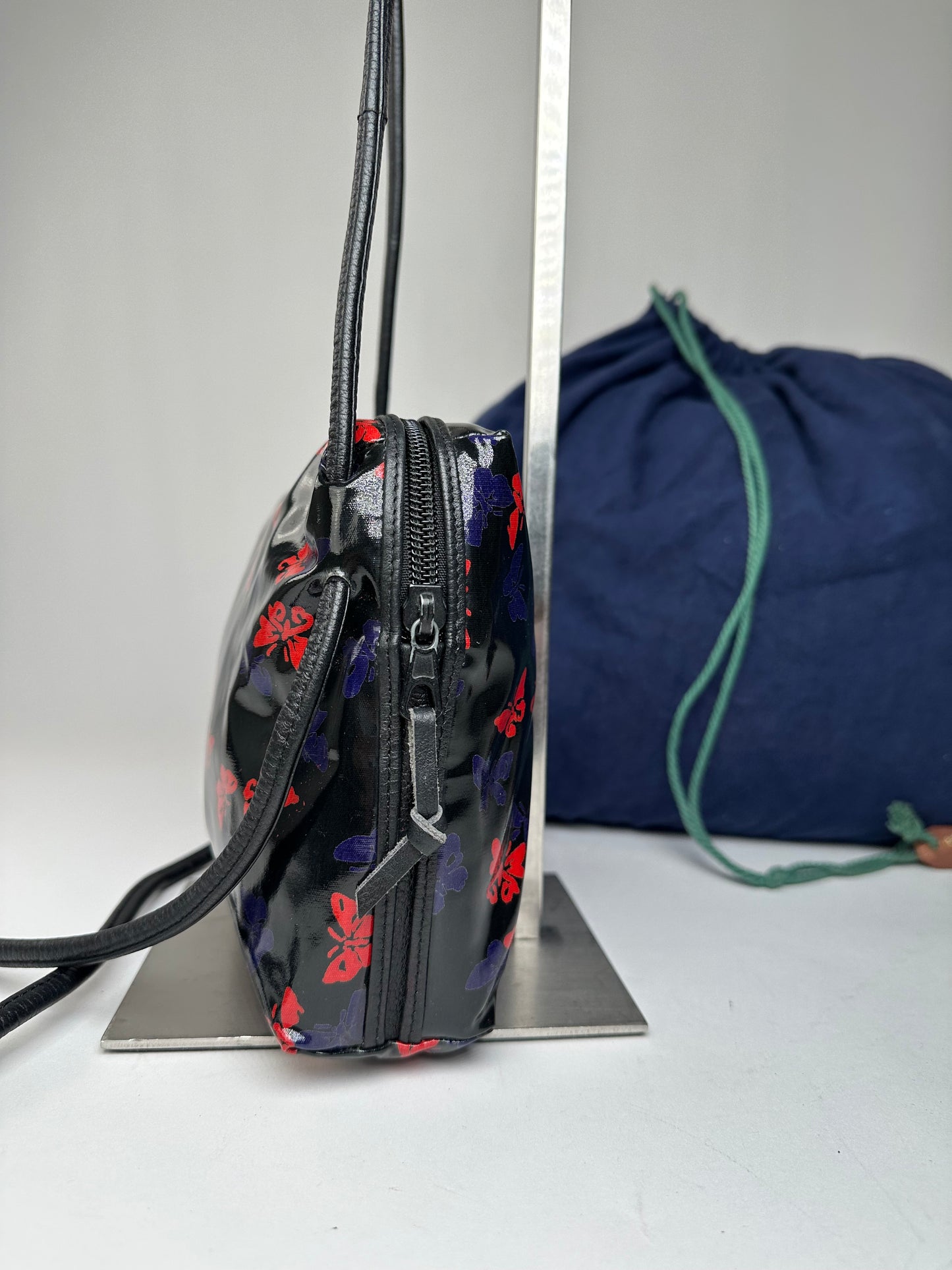 Vintage Bottega Veneta Patent Leather Butterfly Monogram Multiway Bag Black Red Blue